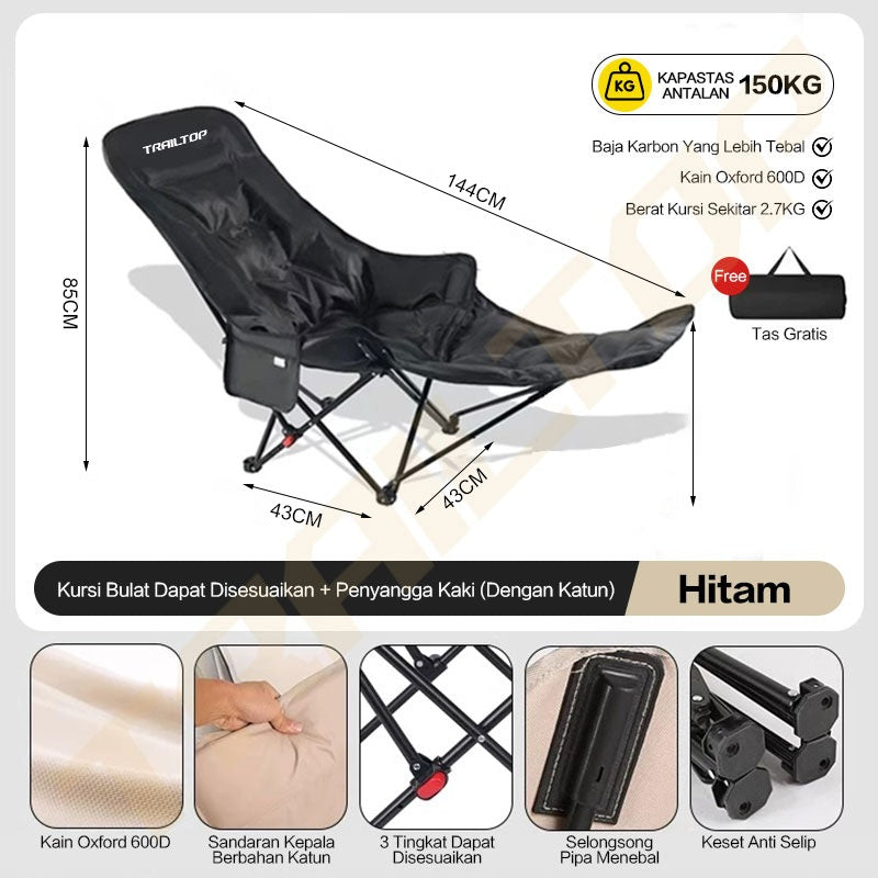 TrailTop Kursi Lipat Outdoor Sandaran Kaki Kursi Pantai Lipat Portable Kursi Santai Kursi Berkemah